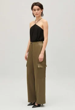 Online Khaki Satin-Effect Floaty Cargo Trousers Women Jeans And Trousers