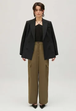 Online Khaki Satin-Effect Floaty Cargo Trousers Women Jeans And Trousers