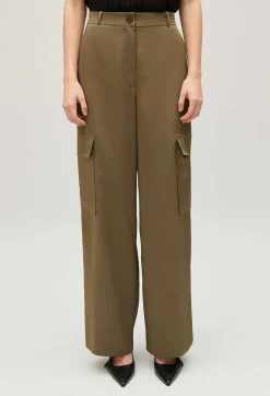 Online Khaki Satin-Effect Floaty Cargo Trousers Women Jeans And Trousers