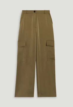 Online Khaki Satin-Effect Floaty Cargo Trousers Women Jeans And Trousers