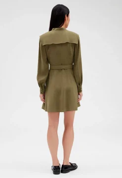 Fashion Khaki Tie-Belt Dress Women Dresses