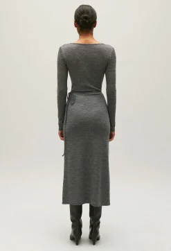 Best Sale Light Grey Wool Jersey Midi Dress Women Dresses