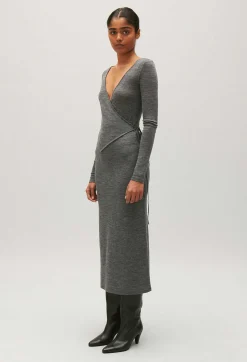 Best Sale Light Grey Wool Jersey Midi Dress Women Dresses