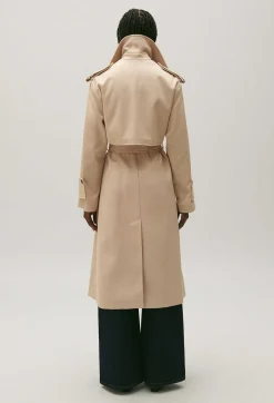 Clearance Long Beige Cotton Trench Coat Women Jackets And Coats
