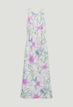Outlet Long Printed Satin-Effect Dress Women Dresses