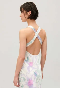 Outlet Long Printed Satin-Effect Dress Women Dresses