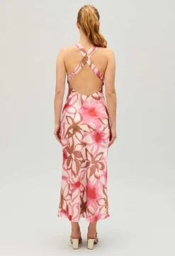 Outlet Long Printed Satin-Effect Dress Women Dresses