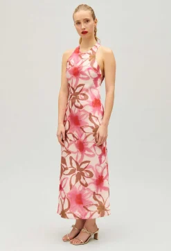 Outlet Long Printed Satin-Effect Dress Women Dresses