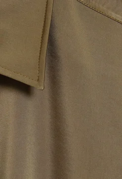 New Loose-Fit Khaki Satin-Effect Shirt Women Tops And Shirts