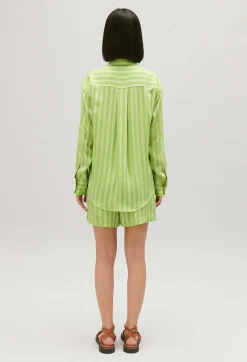 Cheap Matcha Striped Floaty Shirt Women Tops And Shirts