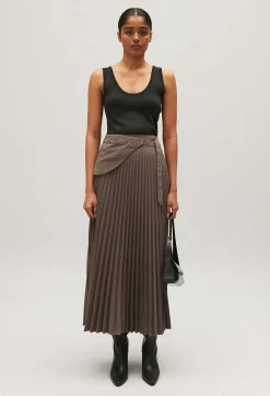 Best Mocha Pleated Midi Skirt Women Skirts And Shorts