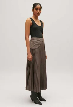 Best Mocha Pleated Midi Skirt Women Skirts And Shorts