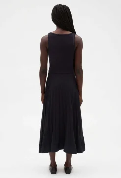 Hot Navy Blue Long Pleated Dress Women Dresses