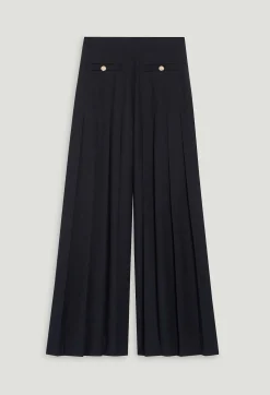 Best Sale Navy Blue Loose-Fit Creased Trousers Women Jeans And Trousers