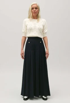Best Sale Navy Blue Loose-Fit Creased Trousers Women Jeans And Trousers