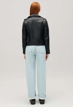 Best Navy Blue Smooth Leather Jacket Women Jackets And Coats