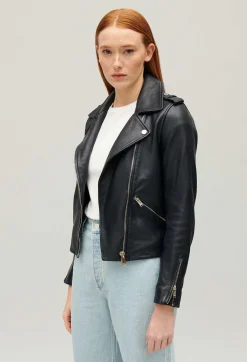 Best Navy Blue Smooth Leather Jacket Women Jackets And Coats