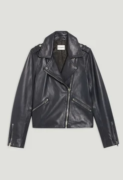 Best Navy Blue Smooth Leather Jacket Women Jackets And Coats
