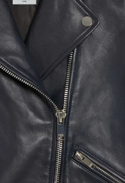 Best Navy Blue Smooth Leather Jacket Women Jackets And Coats