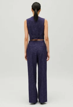 Cheap Navy Checked Suit Waistcoat Women Blazers