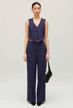 Cheap Navy Checked Suit Waistcoat Women Blazers