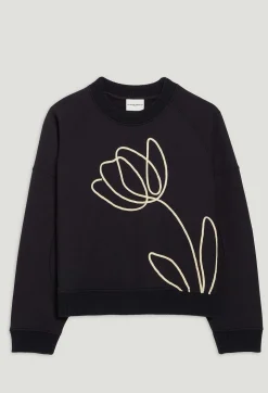 Online Navy Sweatshirt With Flower Embroidery Women Sweaters And Cardigans