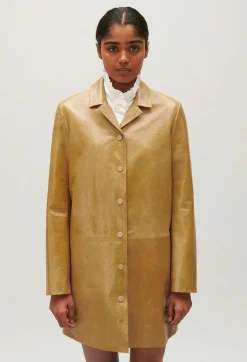 Cheap Ochre Yellow Long Leather Jacket Women Jackets And Coats