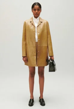 Cheap Ochre Yellow Long Leather Jacket Women Jackets And Coats