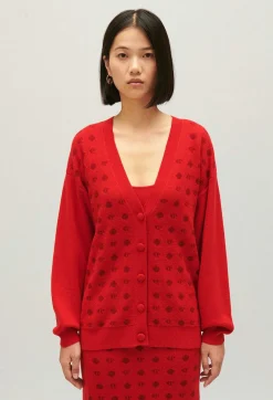 Store Red Jacquard Cardigan Women Sweaters And Cardigans