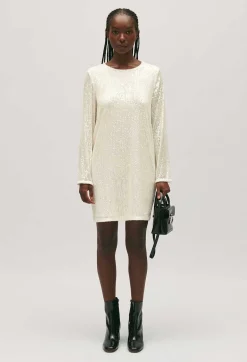 Store Rififi Short Ecru Dress With Sequins Women Dresses