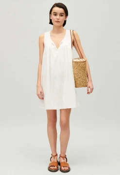 Store Ruched Short Cream Dress Women Dresses
