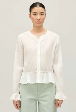 Discount Ruffled Cream Basque Shirt Women Tops And Shirts