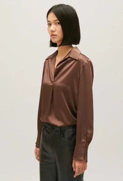 Hot Satin-Effect Floaty Blouse Women Tops And Shirts