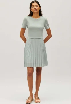 Cheap Short Almond Pleated Twist Dress Women Dresses