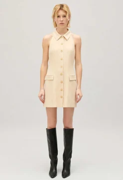 Sale Short Beige Button Dress Women Dresses