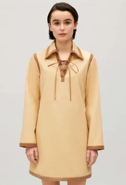 Shop Short Beige Lace-Up Dress Women Dresses