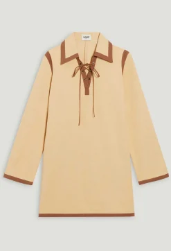 Shop Short Beige Lace-Up Dress Women Dresses
