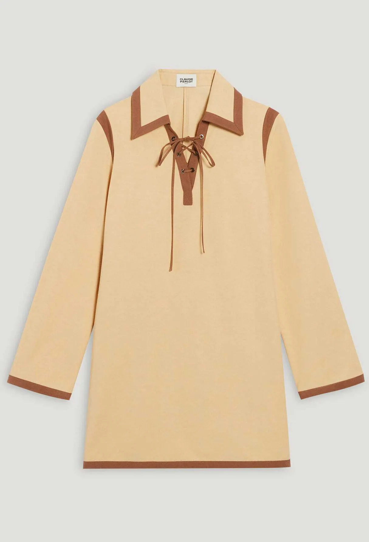 Shop Short Beige Lace-Up Dress Women Dresses