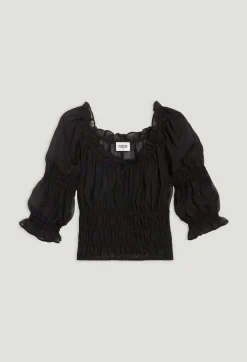 Cheap Short Black Ruffled Blouse Women Tops And Shirts