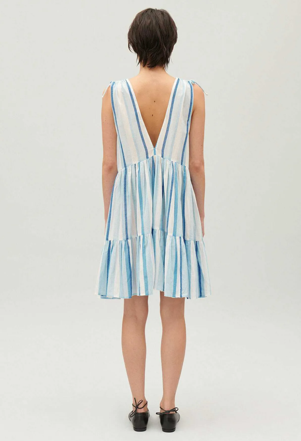 Discount Short Blue Striped Dress Women Dresses