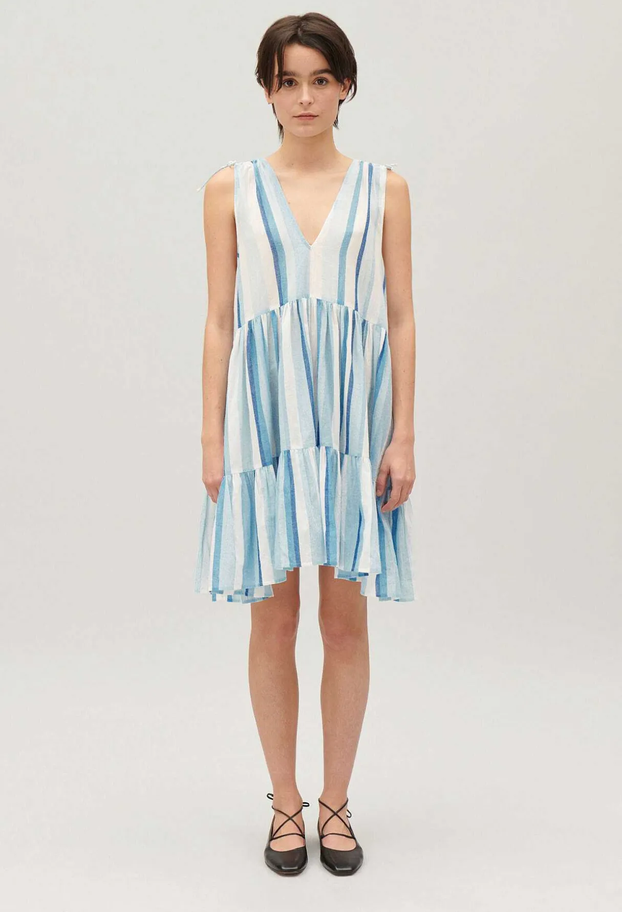 Discount Short Blue Striped Dress Women Dresses