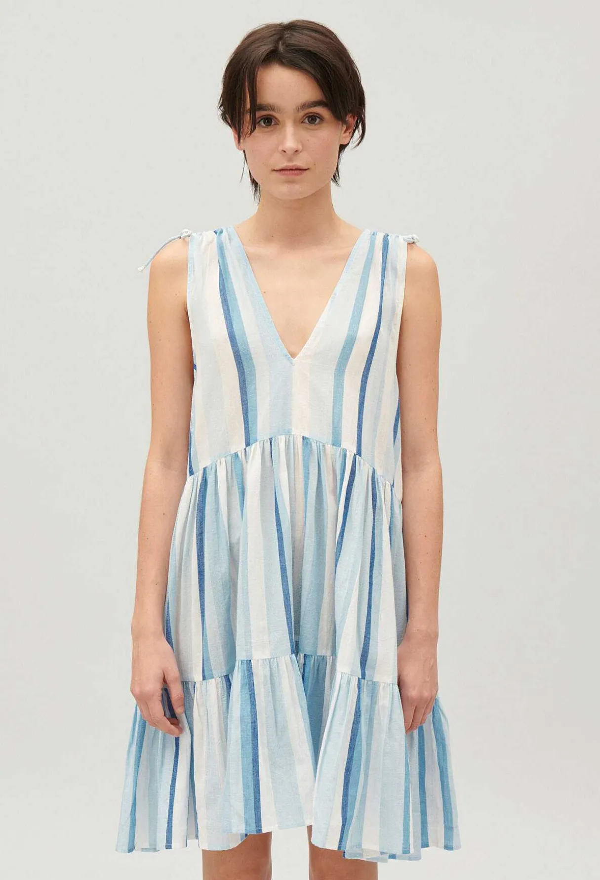 Discount Short Blue Striped Dress Women Dresses