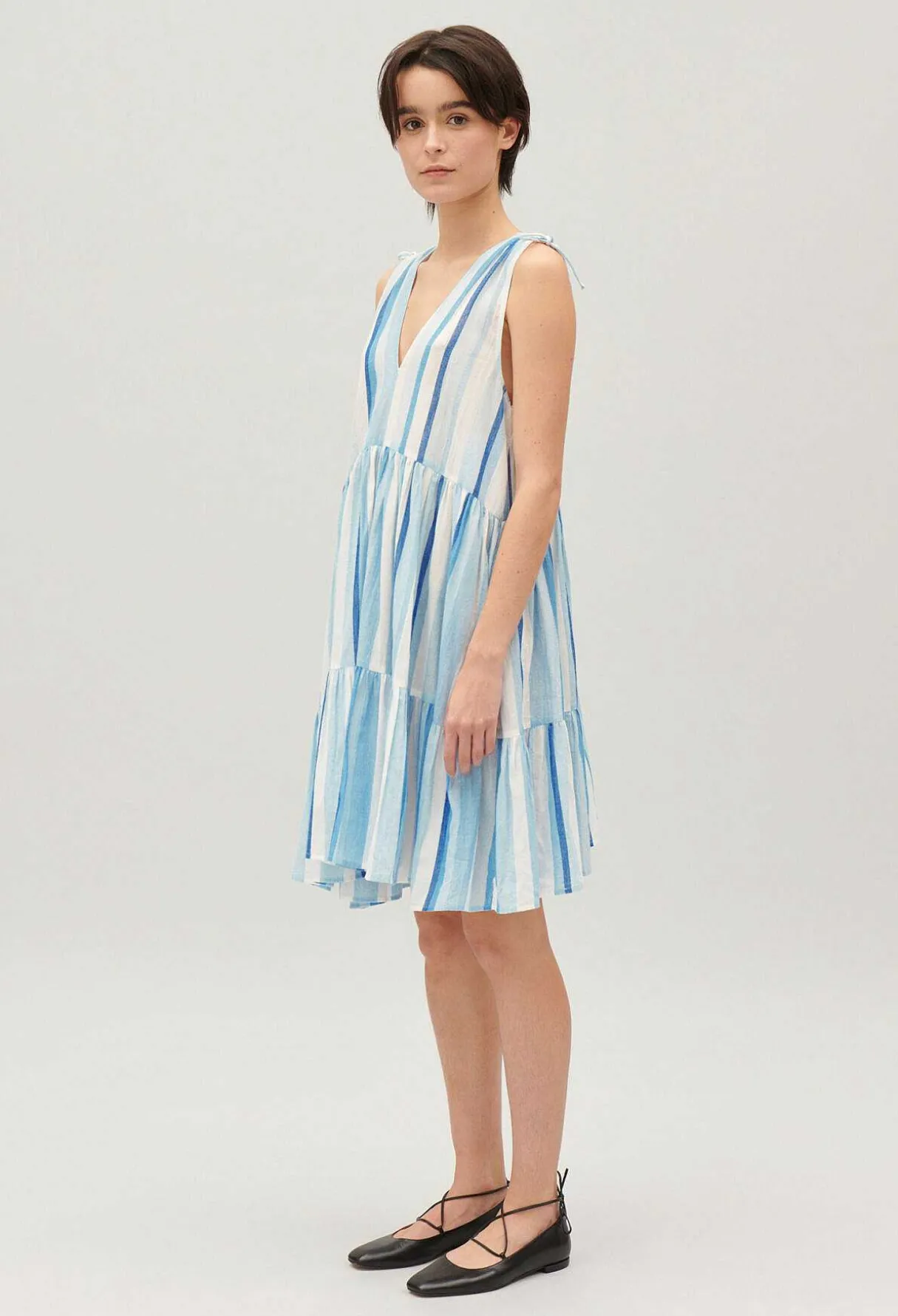 Discount Short Blue Striped Dress Women Dresses
