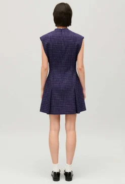 Flash Sale Short Indigo Checked Dress Women Dresses