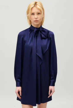 Sale Short Indigo Pussy Bow Dress Women Dresses