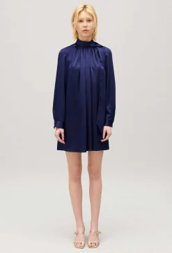 Sale Short Indigo Pussy Bow Dress Women Dresses