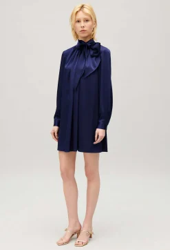 Sale Short Indigo Pussy Bow Dress Women Dresses