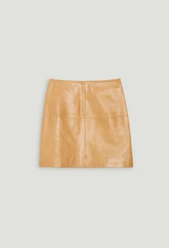 Online Short Ochre Yellow Leather Skirt Women Skirts And Shorts