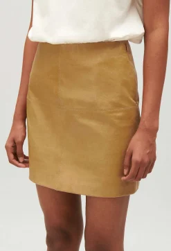 Online Short Ochre Yellow Leather Skirt Women Skirts And Shorts