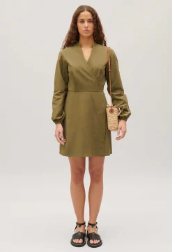 Cheap Short Wrap Dress With Mandarin Collar Women Dresses